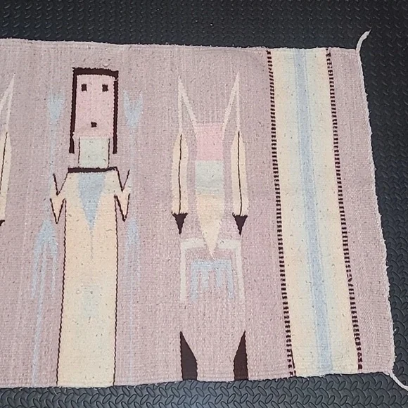 Pink Native American Indian Navajo Yei Rug Saddle Blanket Healing 57" x 27" - Picture 4 of 4